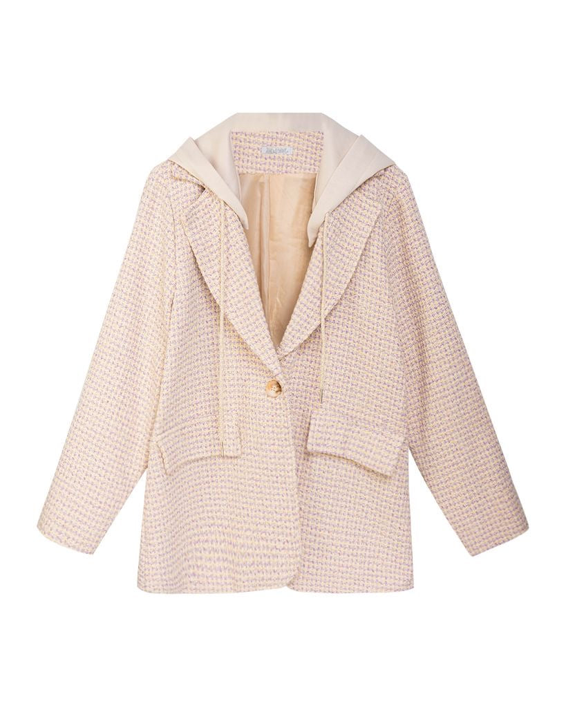 Pastell-Tweed-Blazer mit abnehmbarer Kapuze