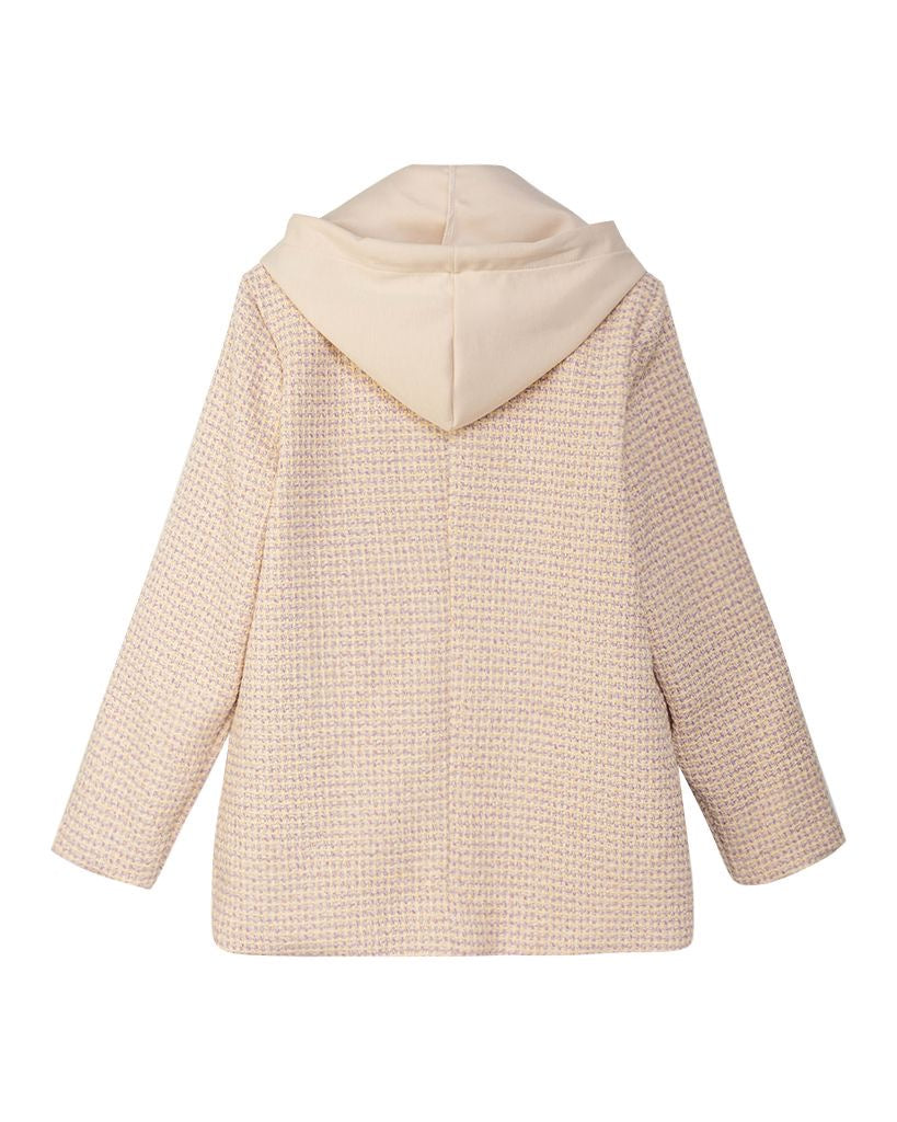 Pastell-Tweed-Blazer mit abnehmbarer Kapuze